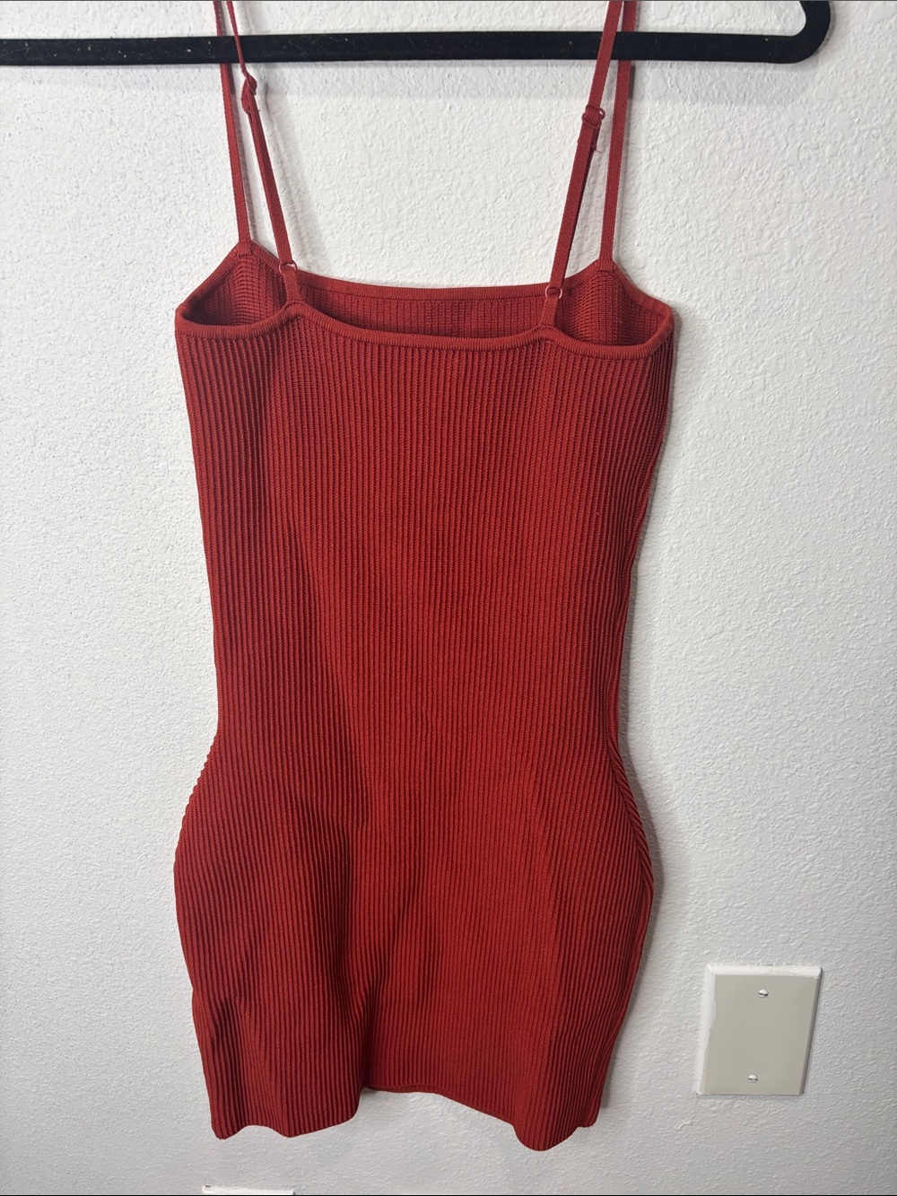 Aritzia Rust-Red Ribbed Spaghetti Strap Dress - Picture 2 of 5